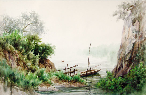 a《野渡无人舟自横》80x50cm
